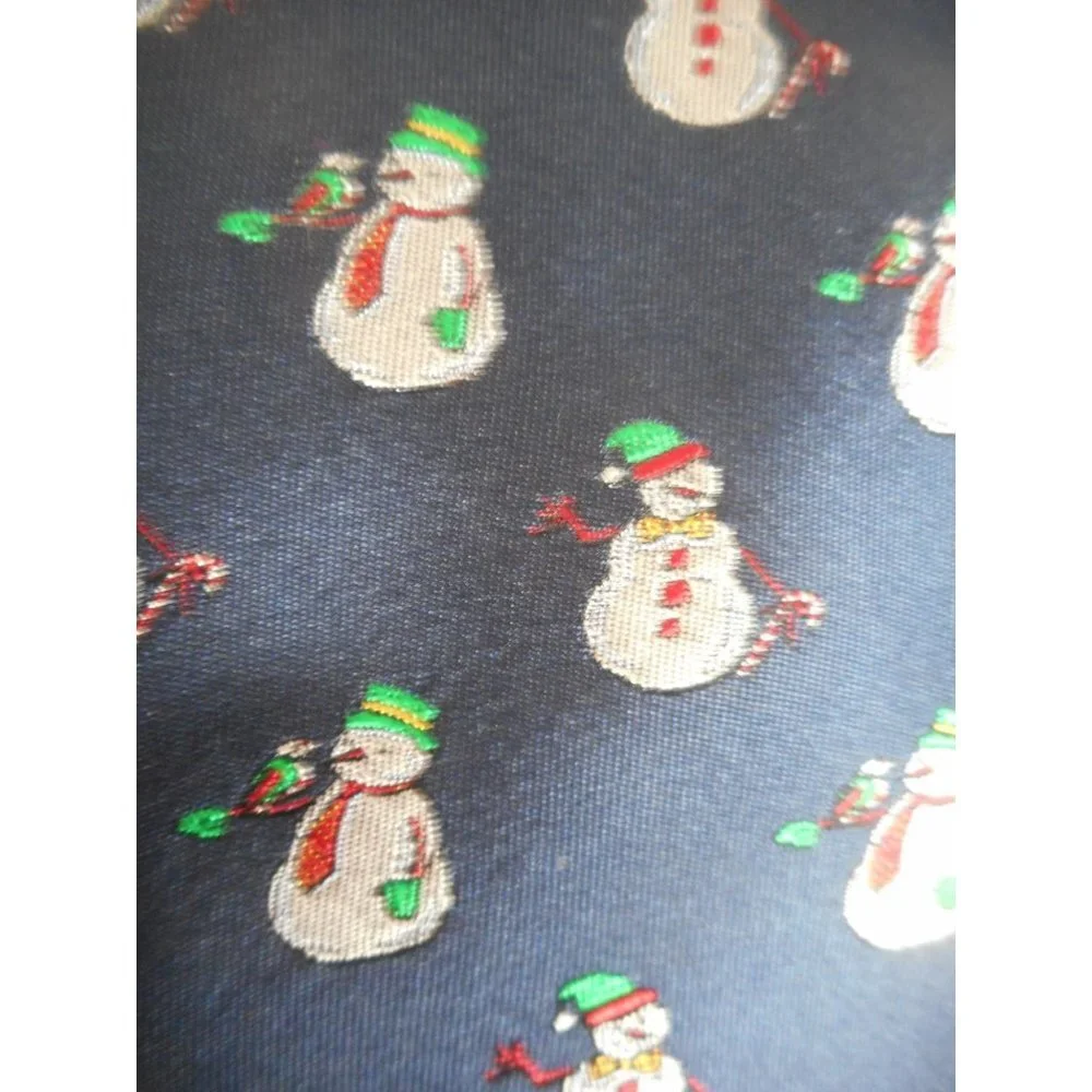 Silk Snowman Tie Blue necktie winter or Holiday